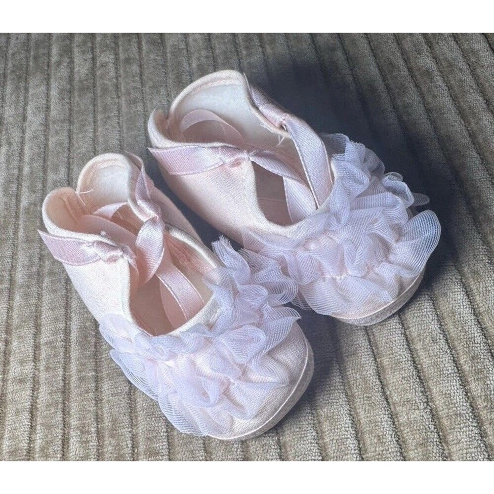 Vintage Wee Walker Crib Infant Dress Shoes Pink Ribbon Lace Booties Satin Boxed